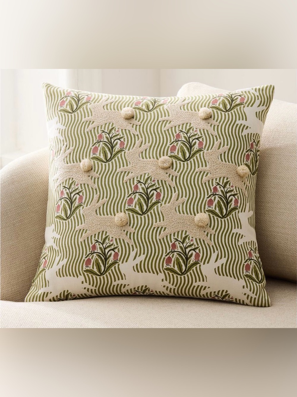 NWOT West Elm Frolic Floral 18” Pillow Cover Bunny Easter Spring Cottage Whimsy